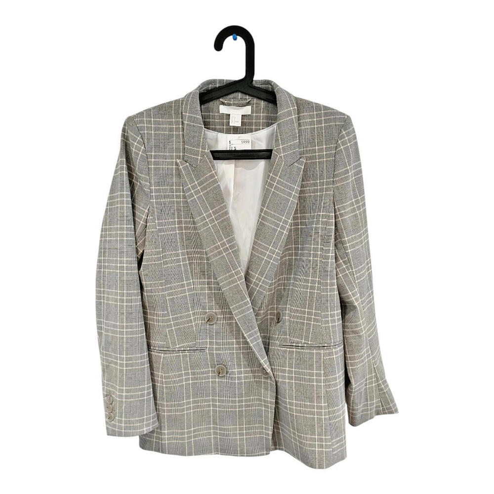 H&M Jacket Blazer Women 38 Grey Long Sleeve Logo Casual RCK